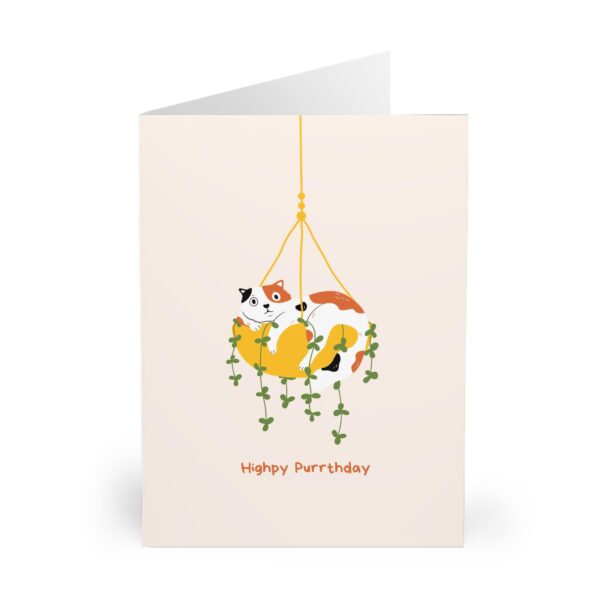 playful calico cat birthday card funny cute highpy purrday pun card personalized cat lover birthday card for cat mom cat dad celebration