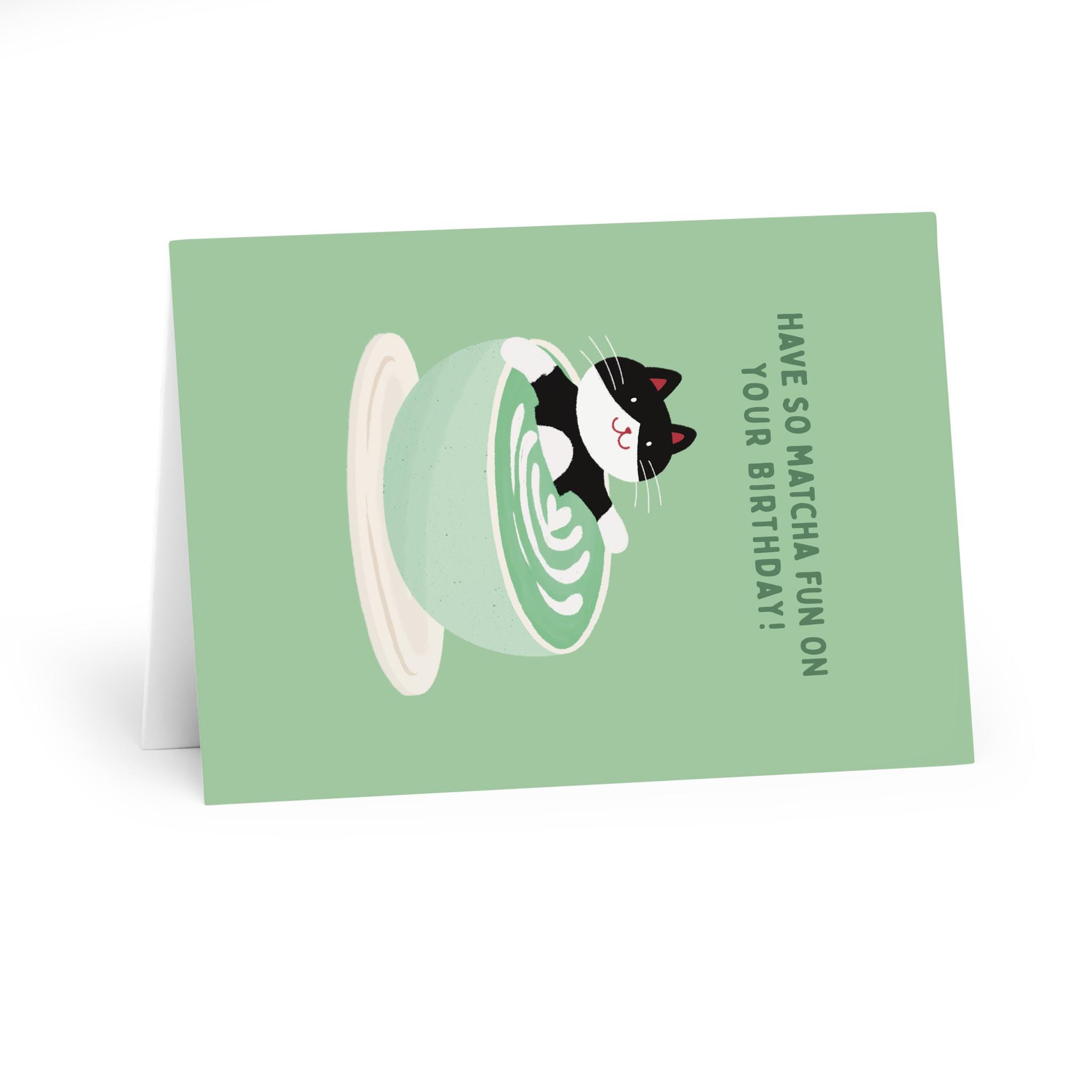 matcha cat birthday card – latte & cake matcha cat birthday card – latte & cake
