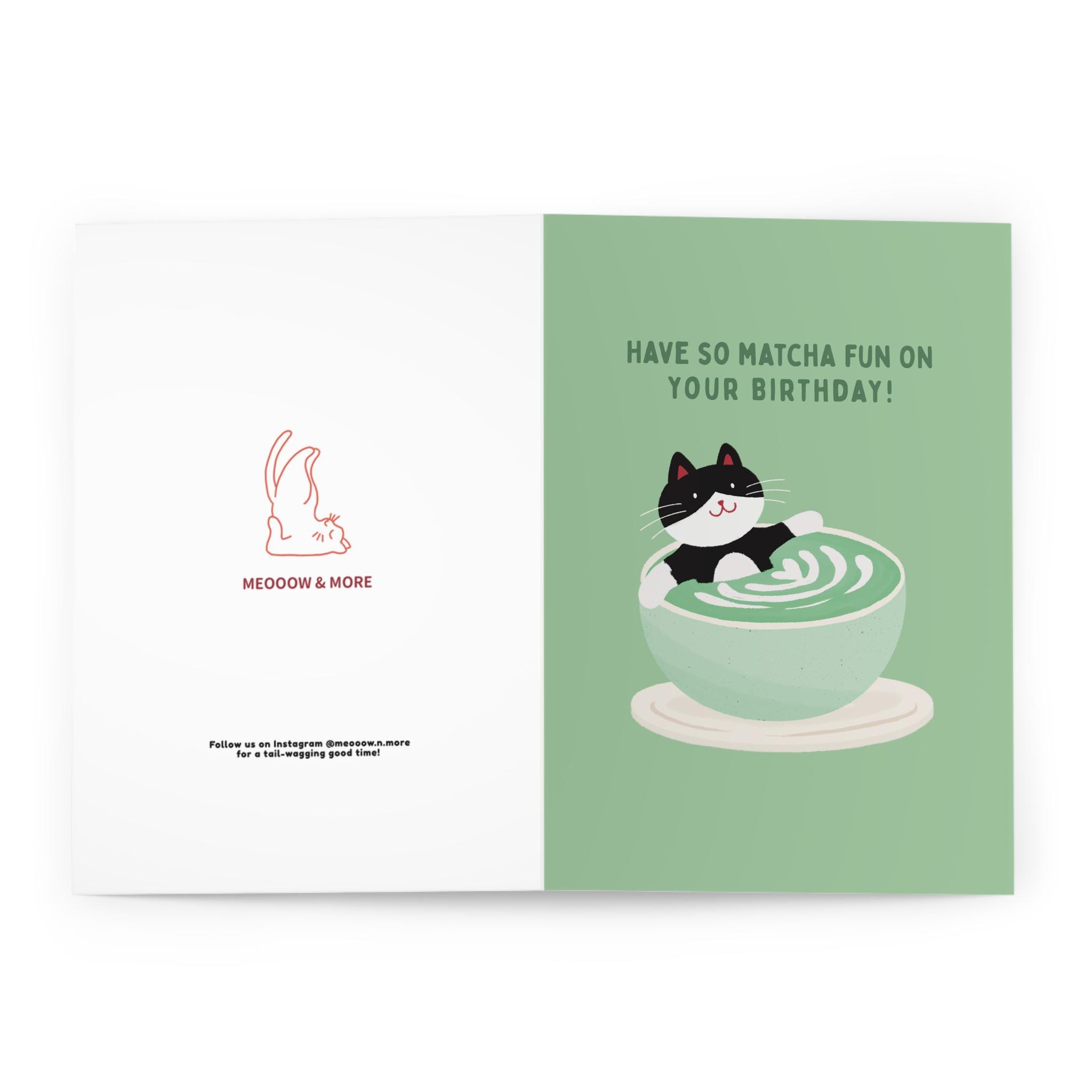 matcha cat birthday card – latte & cake matcha cat birthday card – latte & cake