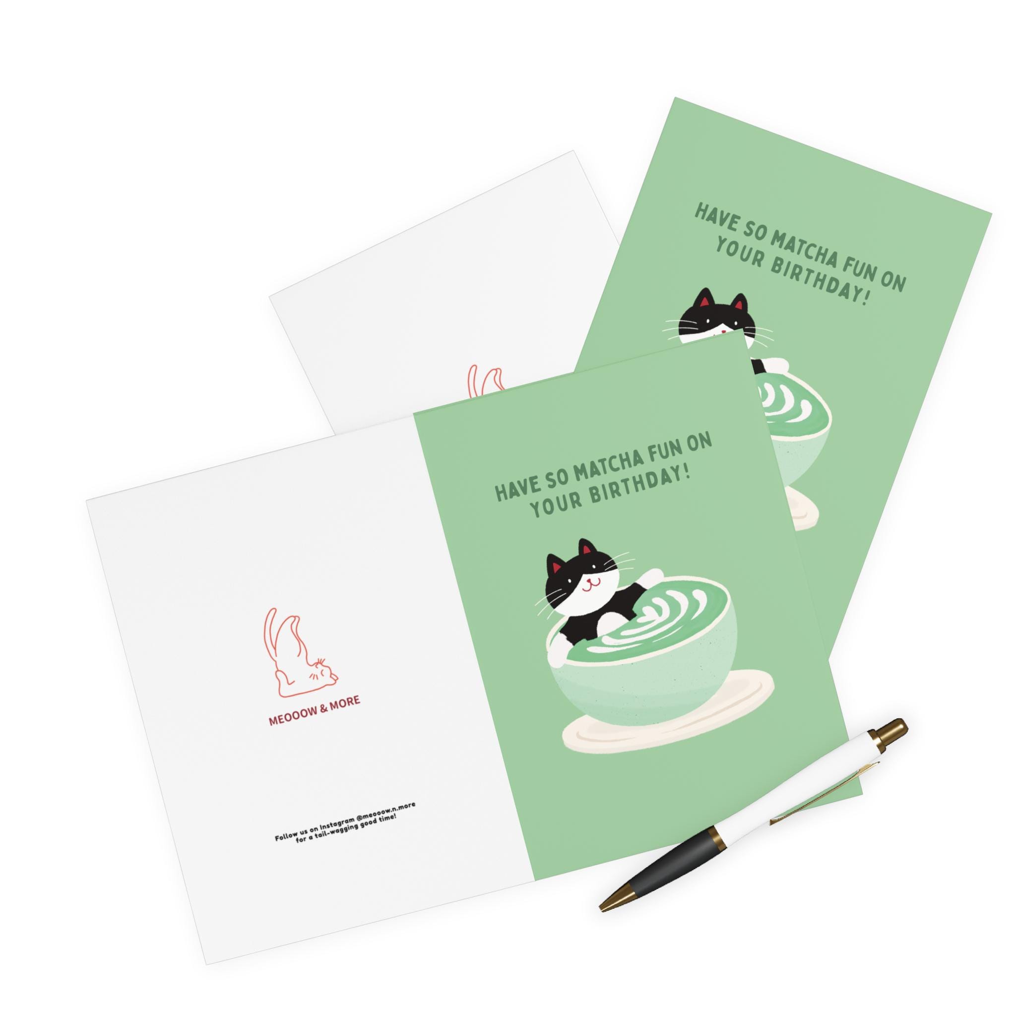 matcha cat birthday card – latte & cake matcha cat birthday card – latte & cake