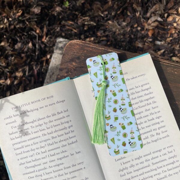 cat with matcha bookmark – whimsical reader gift