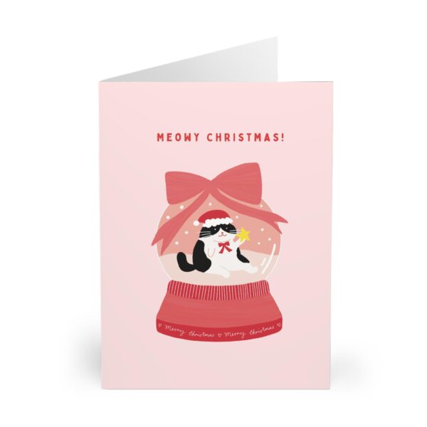 pink snow globe cat christmas card merry christmas funny cute holiday greeting handmade xmas card for cat lovers cat mum cat dad family