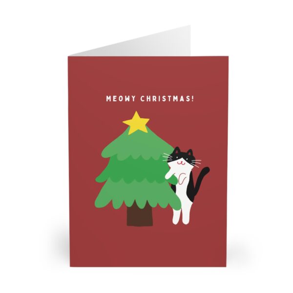 festive christmas card cute black and white cat with christmas tree kawaii holiday greeting funny and heartwarming xmas card for cat lovers