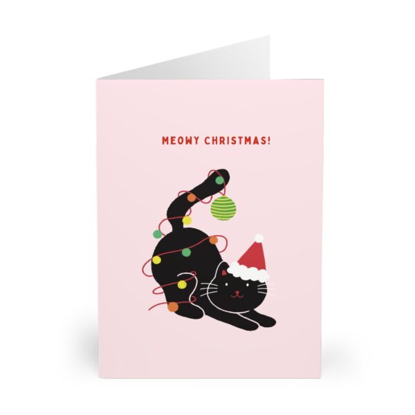 black cat christmas card cute holiday greeting card with festive lights for cat lovers xmas winter holiday card
