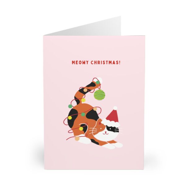 calico cat christmas card cute holiday greeting card with festive lights for cat lovers winter xmas card adorable calico cat holiday gift