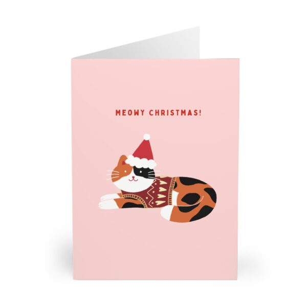 calico cat christmas card cute holiday greeting featuring an adorable calico cat wearing a cozy sweater in a winter scene perfect