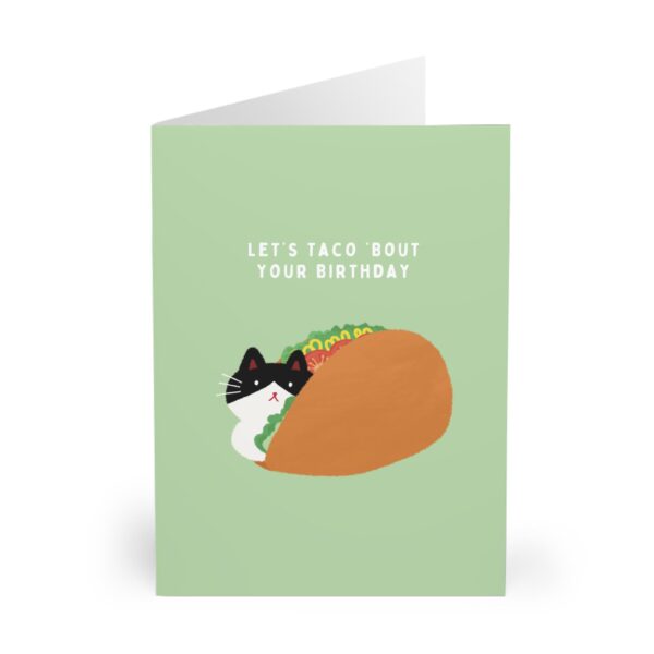tuxedo taco cat birthday card funny cute birthday pun featuring a black and white cat in a taco fun and playful greeting card for birthdays