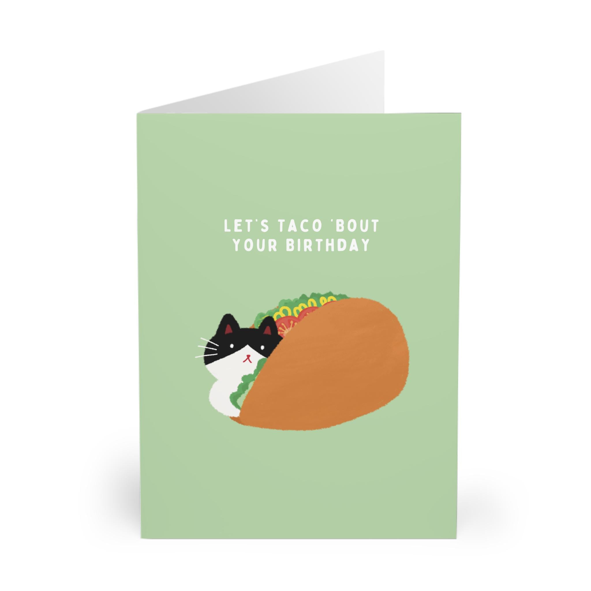 tuxedo taco cat birthday card funny cute birthday pun featuring a black and white cat in a taco fun and playful greeting card for birthdays tuxedo taco cat birthday card funny cute birthday pun featuring a black and white cat in a taco fun and playful greeting card for birthdays